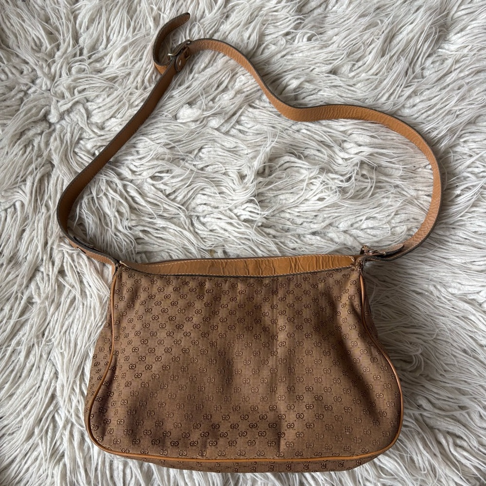 Gucci Vintage 80s GG Monogram Interlocking G Canvas Leather Trim Crossbody Bag - Picture 5 of 16